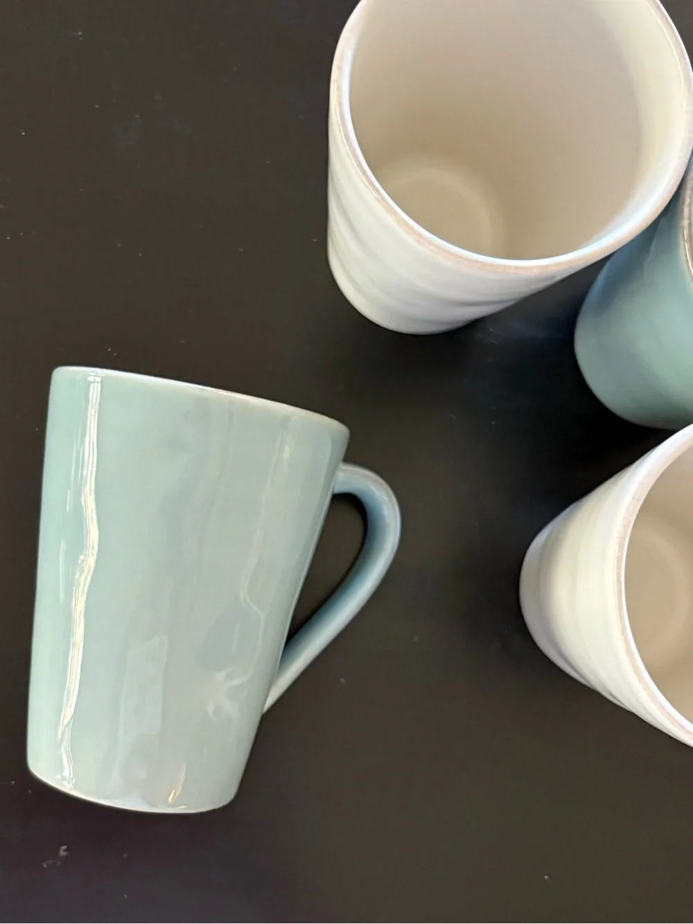Crate & Barrel White and Light Gray-Blue Ceramic Mug Set